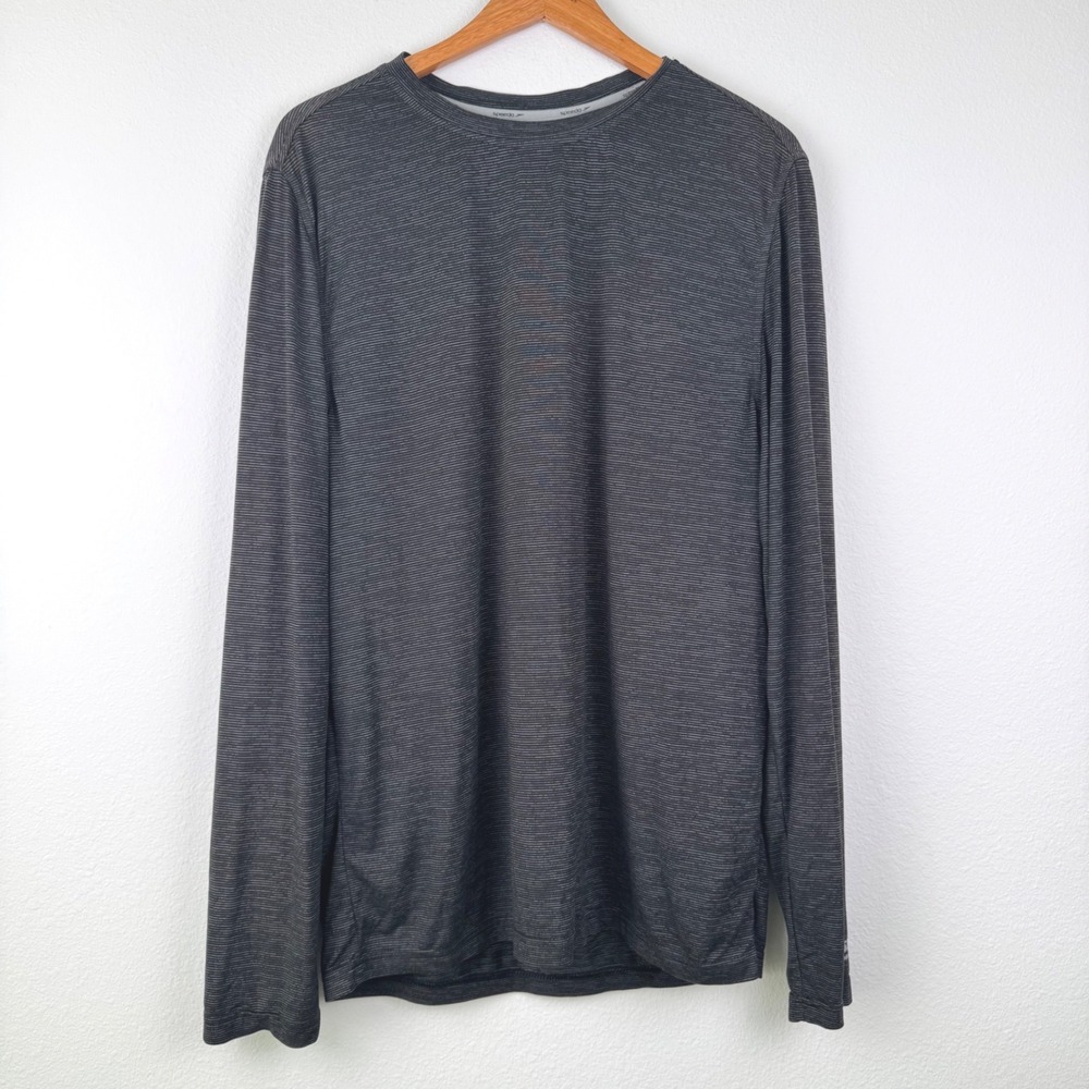 Speedo Swim Shirt Mens Medium Gray UPF 50+ Long Sleeve Striped Rash Guard